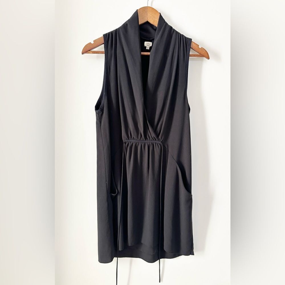 Wilfred Aritzia Sabine Black V Neck Faux Wrap Tie Back‎ Dress Pockets Medium